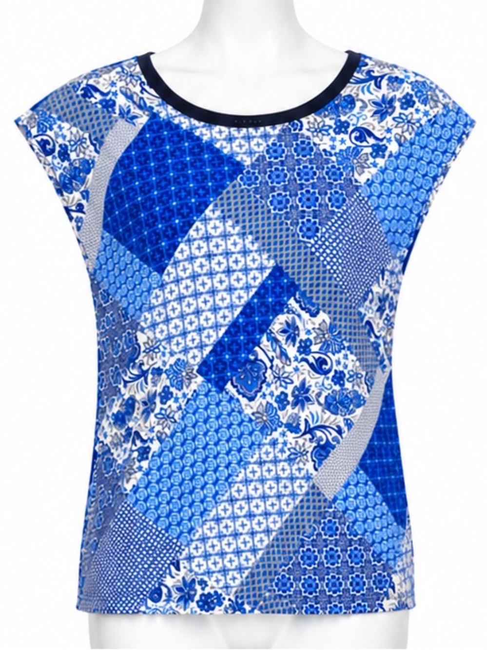 Basic Editions Blue Patchwork Cap Sleeve Tank Top size small